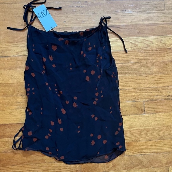 Zara Black Loose Bohemian Beaded Tie Strappy Top NWT A7 - Picture 3 of 6